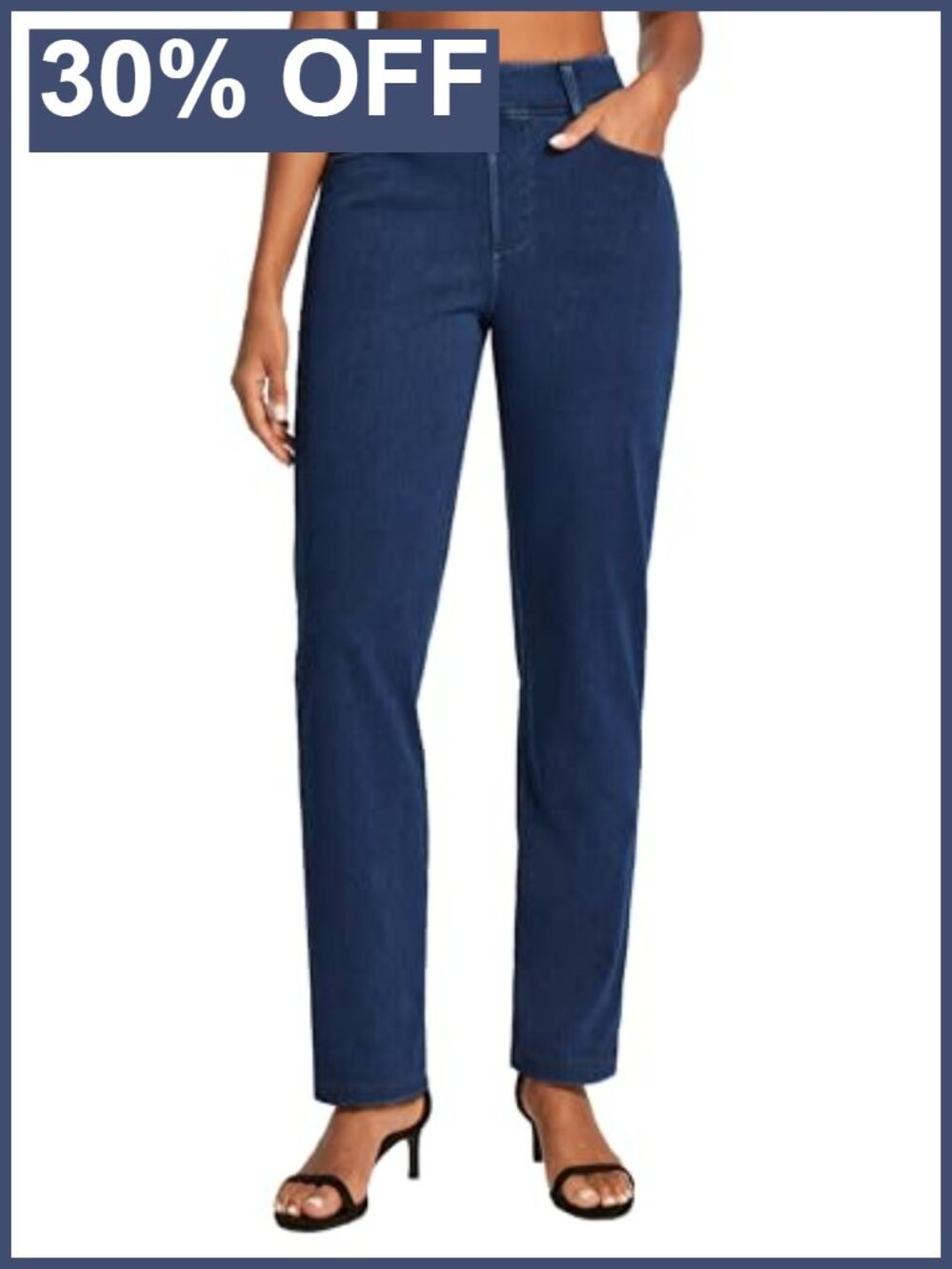 Pull On High Waisted Straight Leg Stretch Jeans